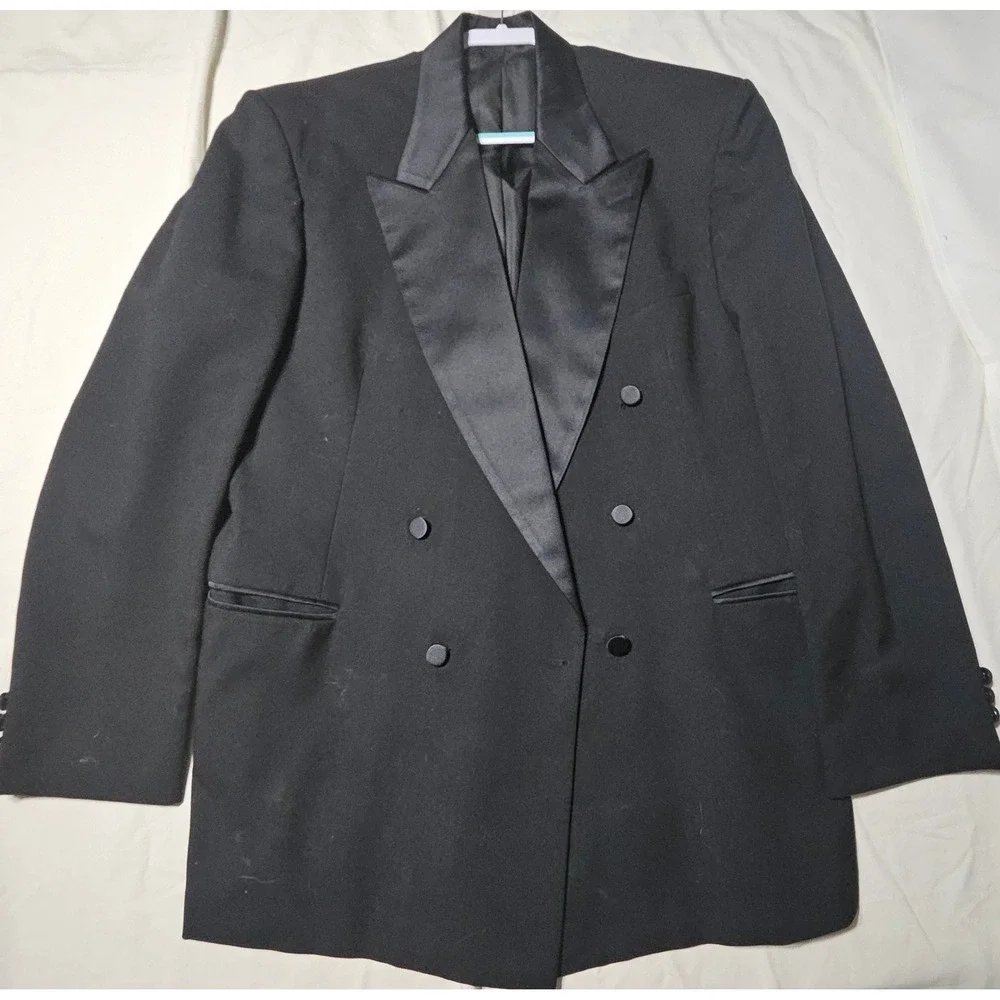 Oscar de la Renta Tuxedo Jacket Mens 42 Double Breasted Black Peak Lapel Formal